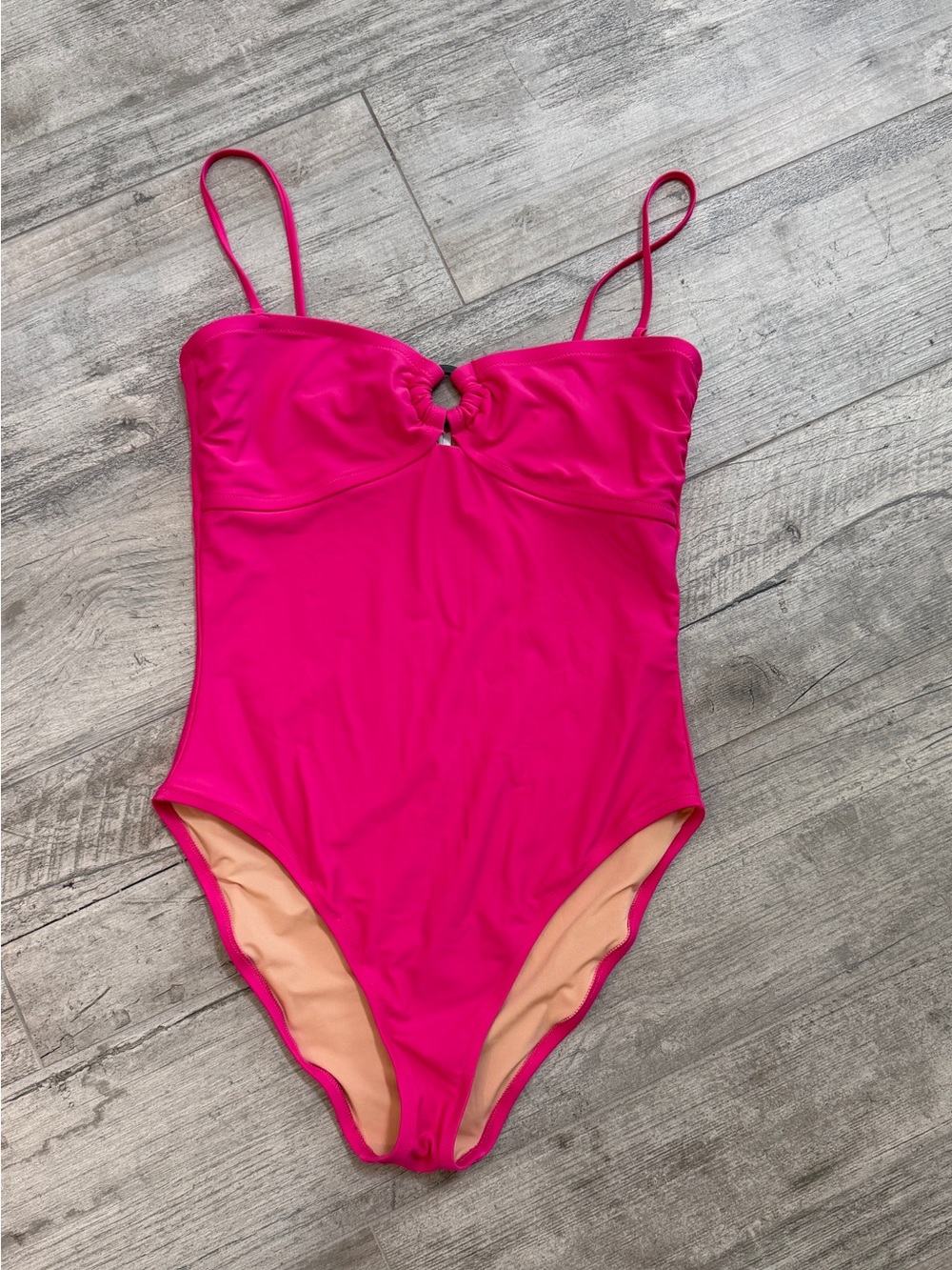 J. Crew Preppy Fuchsia One Piece Swimsuit w/Ring Detail/Removable Straps Sz XL